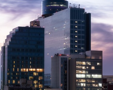 Surveillance cameras mounted on a city street